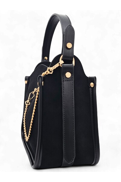 Evident Black Nubuck Chain Accessory Detailed Hand & Shoulder Women's Bag