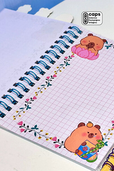 caps office 1 Capybara-Themed Mini Notebook with Keychain + Sticker Set — 16 Pages of Stickers, 8 Pages of Notes