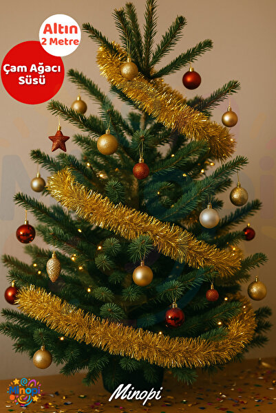 Minopi Altın Yılbaşı Garland Doğum Günü Simi Çam Ağacı Süsü 200 Cm Boyuna Boy...