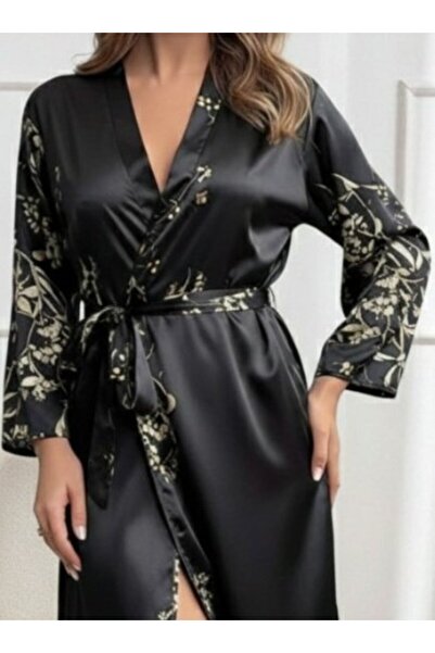 Viyamo Modavera Women's Long Sleeve V-Neck Floral Printed Belted Waist Midi S...