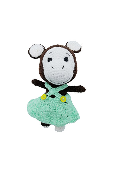 BUNILU Jucarie maimutica cu rochita verde, crosetata manual, 21 cm