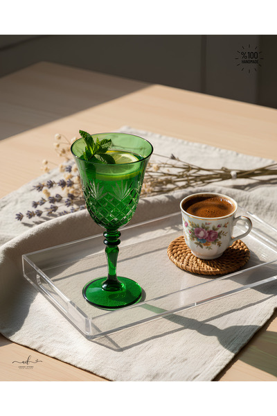 AKDEN STORE Kesme Kristal Renkli Kadeh, Su Bardağı