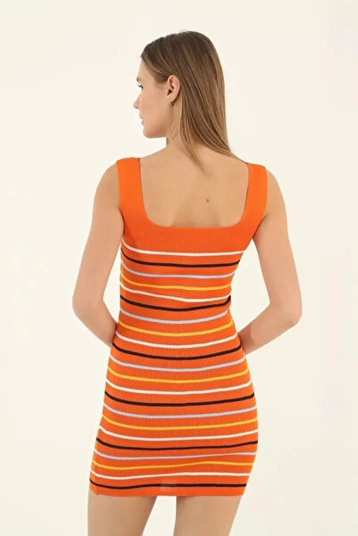 civetta Women's Square Collar Midi Length Lycra Polylite Dress - Orange