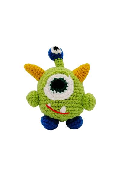 BUNILU Jucarie crosetata monstru, extraterestru verde cu bila zornaitoare