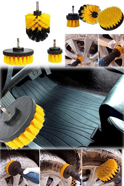 Byanes Araba Paspas Yıkama Fırçalama 3 Parça Matkap Için Matkap Ucu Fırça Set...