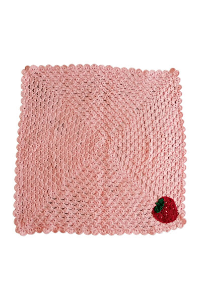 BUNILU Patura patrata roz cu capsuna crosetata manual 86x86 cm