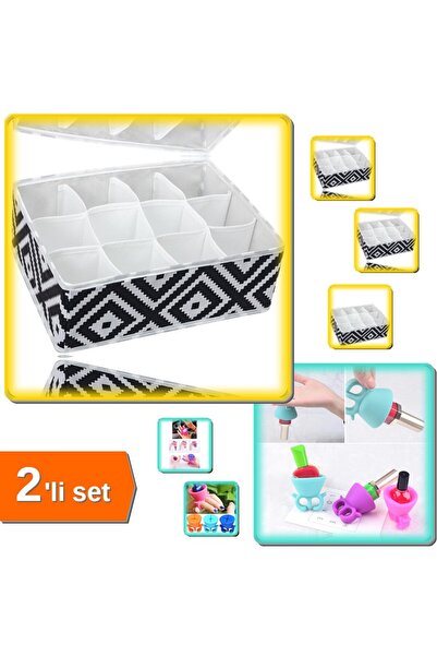 HerEveOyuncak 2 Adet Oje Tutucu + 12 Bölmeli Mozaik Desen - Pratik Düzenleyic...