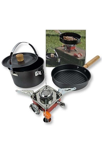 Generic Lightweight Non-Stick Camping Cookware Set with Stove and Travel Bag