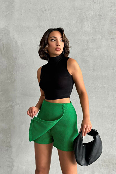 bacc Green 2 Button Cashmere Fabric Shorts Skirt Bchn-2526414