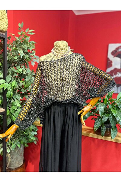 Yılday Gür Butik Siyah Simli Delikli Salaş Triko