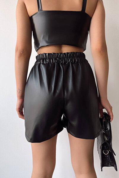 bacc Black Belted Faux Leather Shorts Bchn-2526621