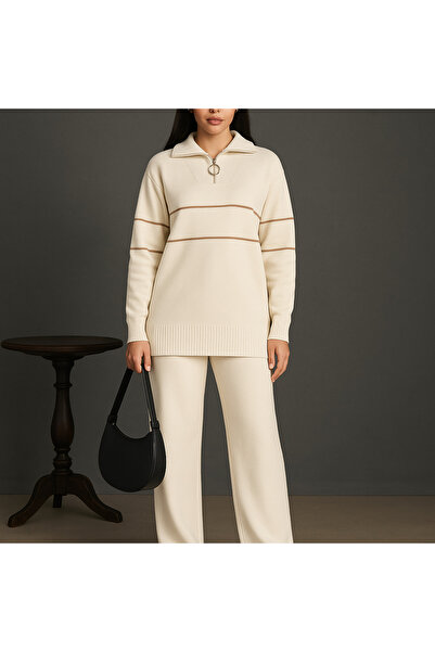 semela Zipped Stand-Up Collar Knitwear Suit with Pants
