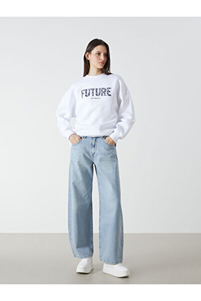 LC Waikiki Crew Neck Printed Oversize Women's Thick Sweatshirt