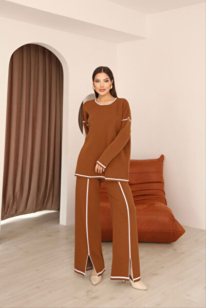 bacc Σετ Πλεκτό Πουλόβερ και Παντελόνι Cinnamon Brown Line Με σχέδιο και άνοι...