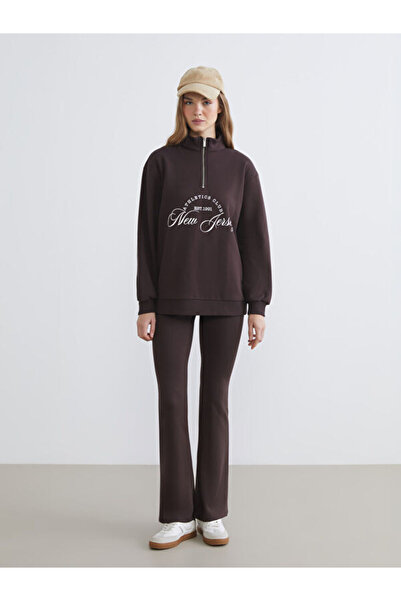 LC Waikiki New Jersey Printed Oversize Women's Thick Sweatshirt