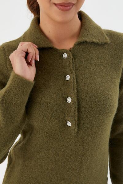 Shopping Shop Soft Textured Buttoned Knitwear Sweater Khaki