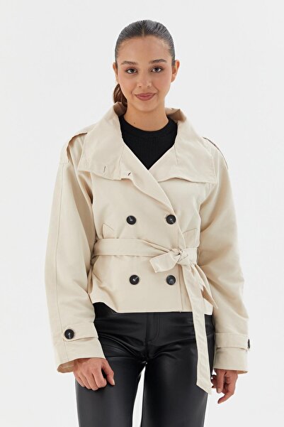 Shopping Shop Beli Belted Crop Trench Coat Ecru