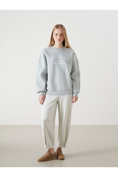 LC Waikiki Crew Neck Printed Oversize Women's Thick Sweatshirt