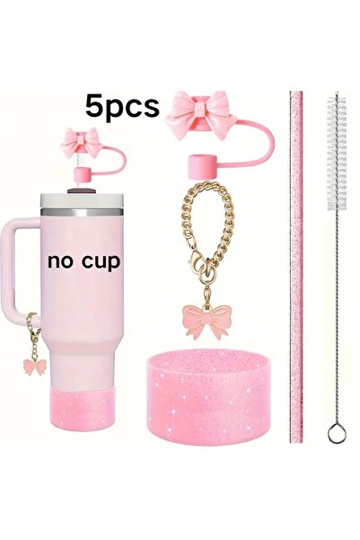 arredamento Pembe Simli 30-40oz Termos Uyumlu 5’li Aksesuar Seti