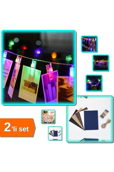 HerEveOyuncak Işıklı Mandallı Albüm + İpli Fotoğraf Çerçeveli 2 Ürün Seti Renkli P9Q2K3