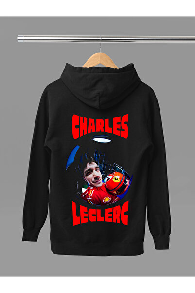 MAGORS سترة تي شيرت قطنية مطبوعة بأكمام طويلة من تشارلز لوكير مبطن بالصوف 3 خيوط بقلنسوة F1