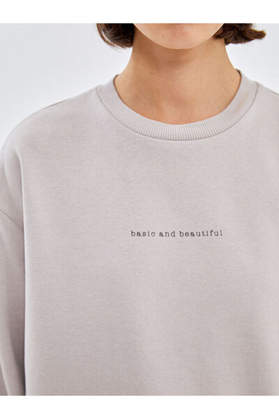 LC Waikiki Crew Neck Printed Oversize Women's Thick Sweatshirt