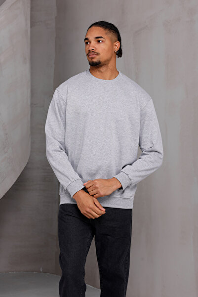 DARK MODA Men's Basic Crew Neck Sweatshirt