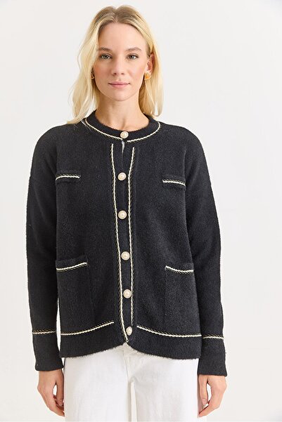 Raneel Kazançlı Alışveriş Women's Paneled Bearded Stylish Buttoned Knitwear C...