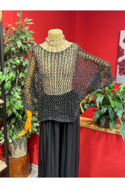 Yılday Gür Butik Black Glittery Perforated Casual Knitwear