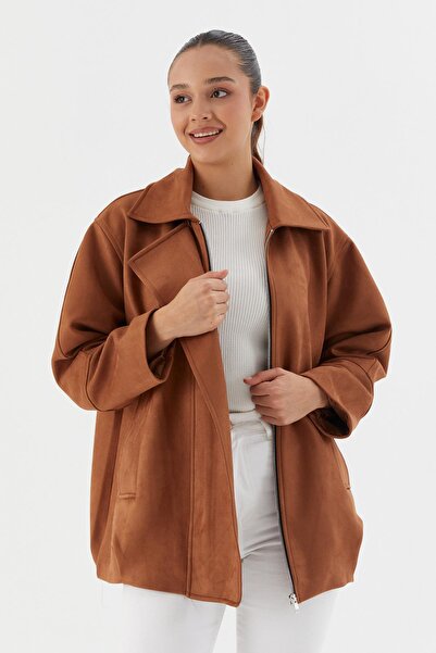 Shopping Shop سترة من جلد الغزال باللون البني الداكن