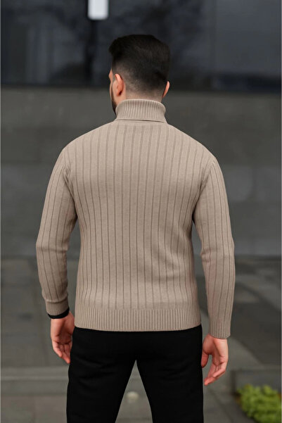 EyesOf Men's Turtleneck Knitted Sweater Cotton Thick Corded Fabric Weaving, Regular Fit Long Sleeve K