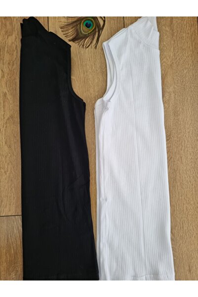 Demirsa Boutique Half Turtleneck Ribbed Knit Fabric Black and White Ribbed Zero Sleeve Model Women's Undershirt