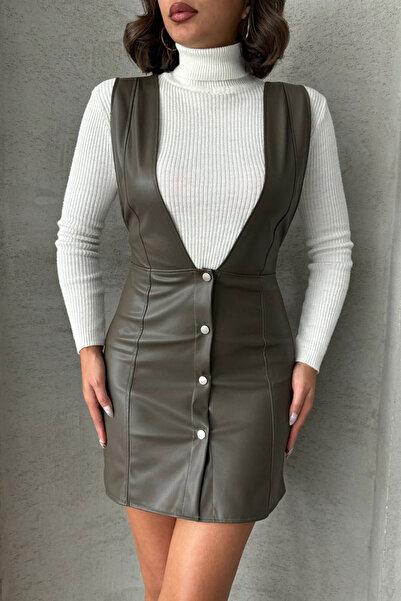 bacc Rochie jile din piele artificială cu detaliu cu nasturi de măsline BCHN-...