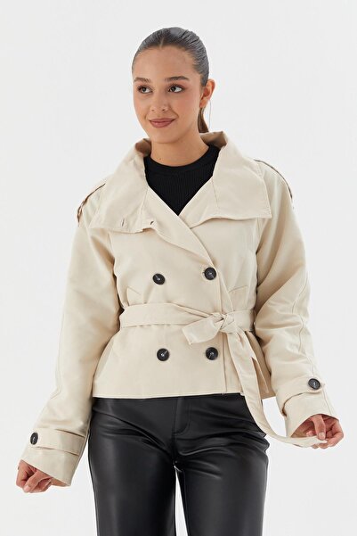 Shopping Shop Beli Belted Crop Trench Coat Ecru