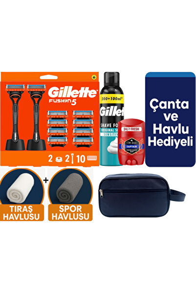 Gillette Fusion 2 Makine+10 Yedek Tıraş bıçağı+2 Stand+300 Ml Köpük +Old Spic...