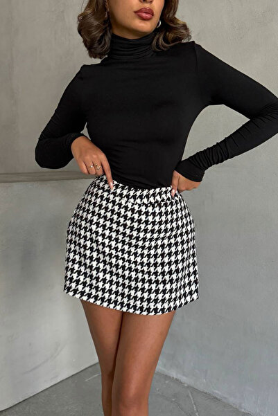 bacc Black and White Caped Houndstooth Patterned Shorts Skirt Bchn-2526218