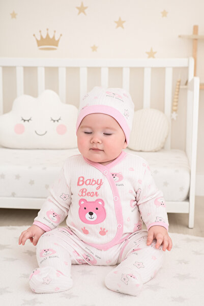 babynow BabyNova Bear Baskılı Bebe 3'lü Zıbın Seti