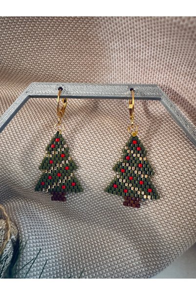 Miyuki Christmas Pine Tree Earrings