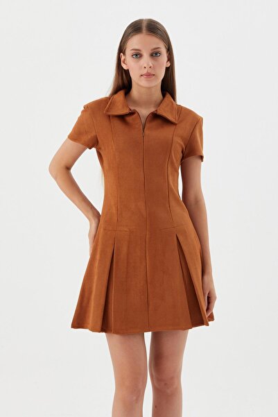 Shopping Shop Süet Mini Elbise TABA