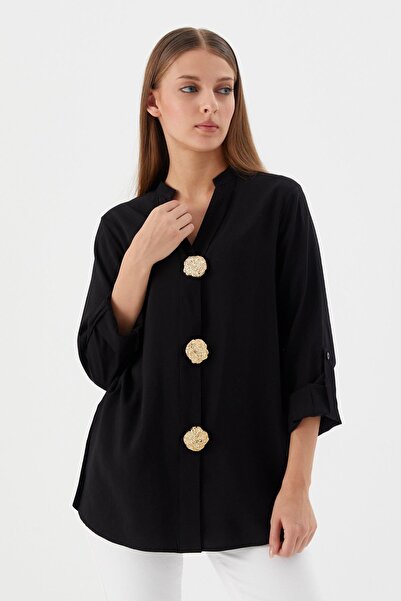 Shopping Shop Design Buttoned Tunic Shirt Black
