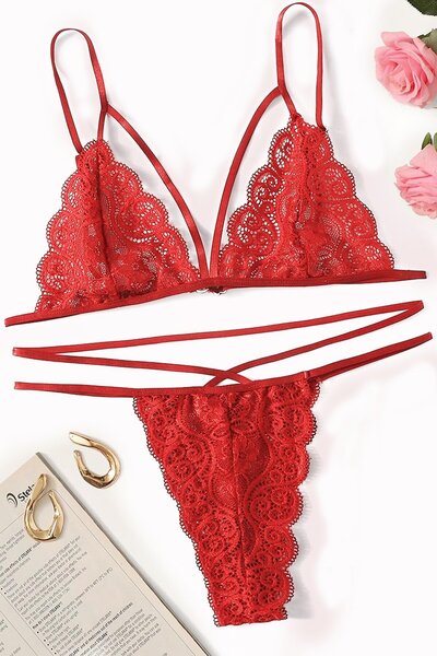 BulutRetail Women's Red Lace Bra Panty Set – Modern, Comfortable, and Suitabl...