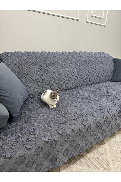 ŞENER HOME Bearded Pompom Chenille Tufted Sofa Bed Cover