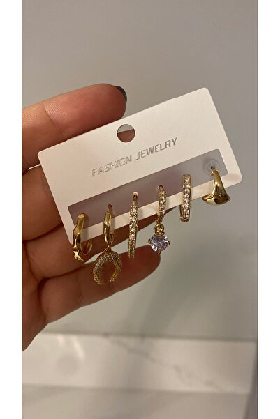 Fashion Jewellery Çelik Gold Altılı Küpe Set