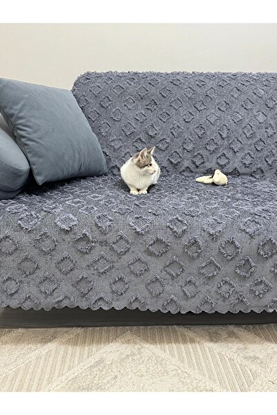 ŞENER HOME Bearded Pompom Chenille Tufted Sofa Bed Cover