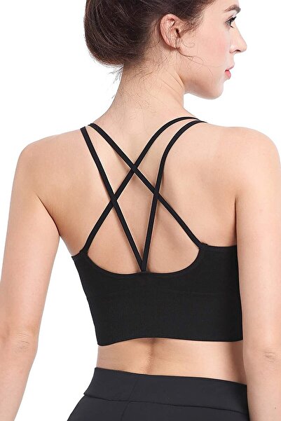 BİLGİMOLA Women's Black Crossed Drawstring Sports Bustier – Modern and Stylis...