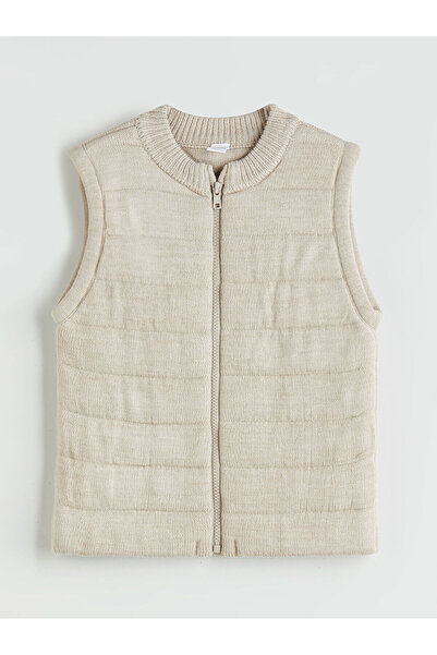 LC Waikiki Beige Crew Neck Boys' Zippered Vest