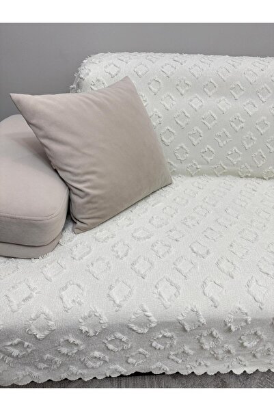 ŞENER HOME Bearded Pompom Chenille Tufted Sofa Bed Cover