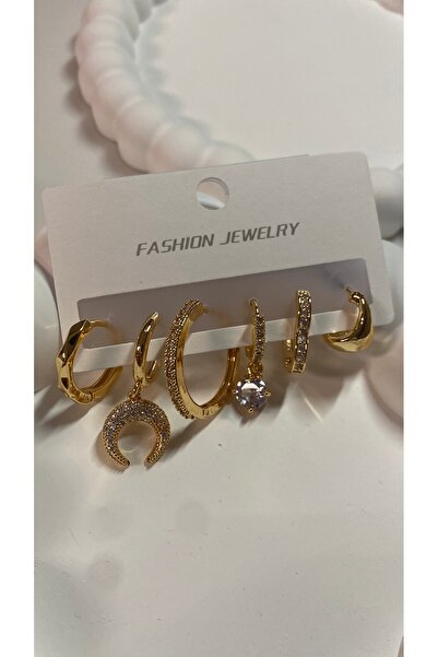 Fashion Jewellery Çelik Gold Altılı Küpe Set