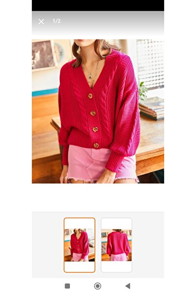 HeviStor Women's V-Neck Hair Braid Detailed Comfortable Fit Cardigan