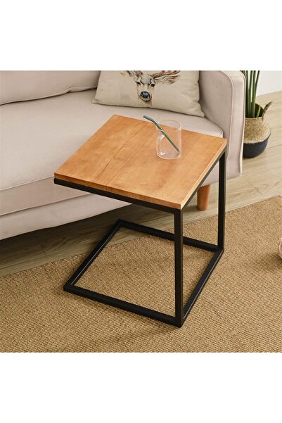 Generic HIARAN Tea Table Small Square Side Table - Solid Wood & Iron
